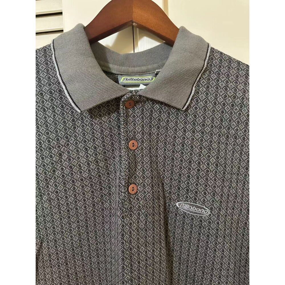Vintage Billabong Polo Shirt Men's Large Gray Geometric Embroidered USA Made NWT